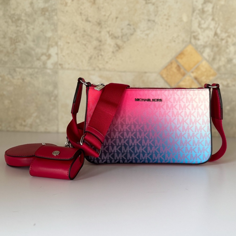 Michael Kors Jet Set Crossbody Bag Tech Attached MK UniCorn Dark Raspberry - Picture 14 of 14